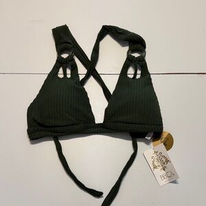 BECCA Women's Dark Green Bikini Top NWT size D cup